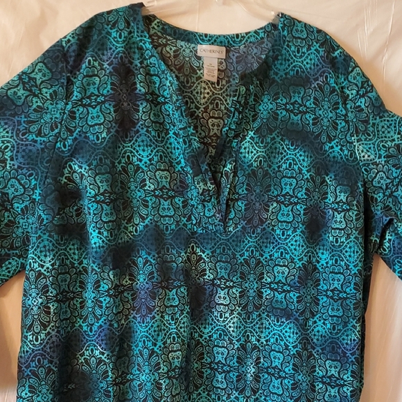 Catherines 3X Blue and Black 3/4 Sleeve Blouse Excellent Condition Silky Look - Picture 5 of 12